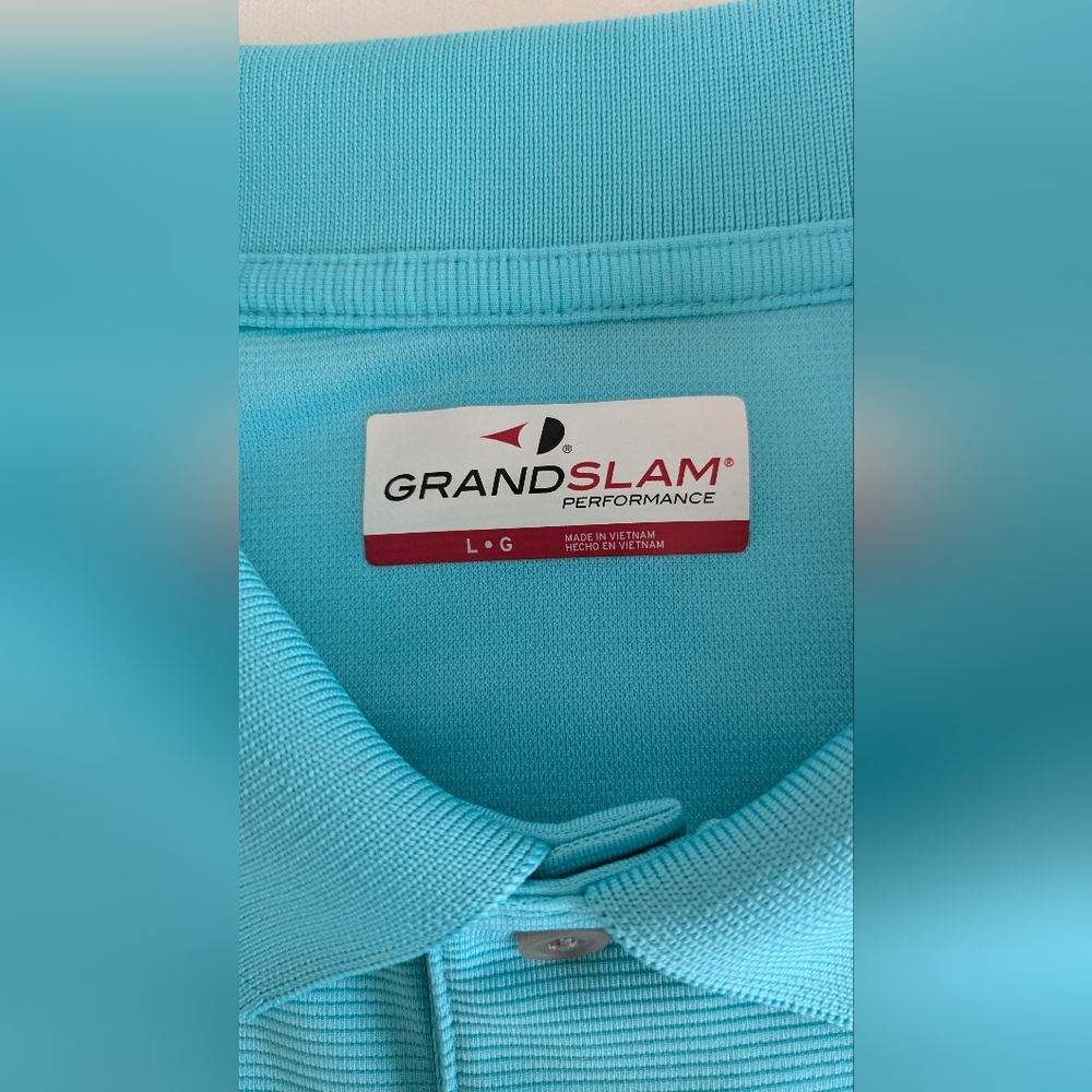GRAND SLAM Men's GOLF POLO TEE KNIT SHIRT EASY CARE Performance Sz L Turquoise - Picture 10 of 11